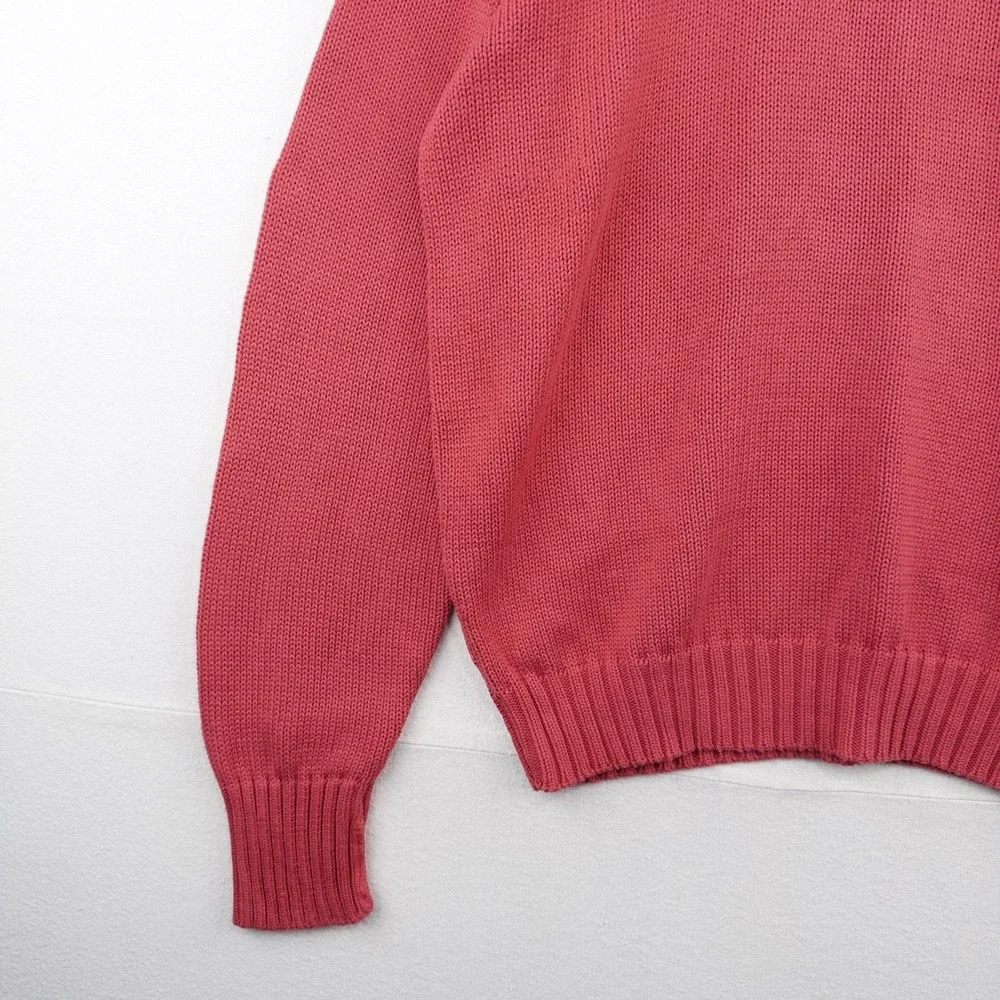 90's Vtg Polo Ralph Lauren Men's L Faded Red Salmon Cotton Knit Crewneck Sweater